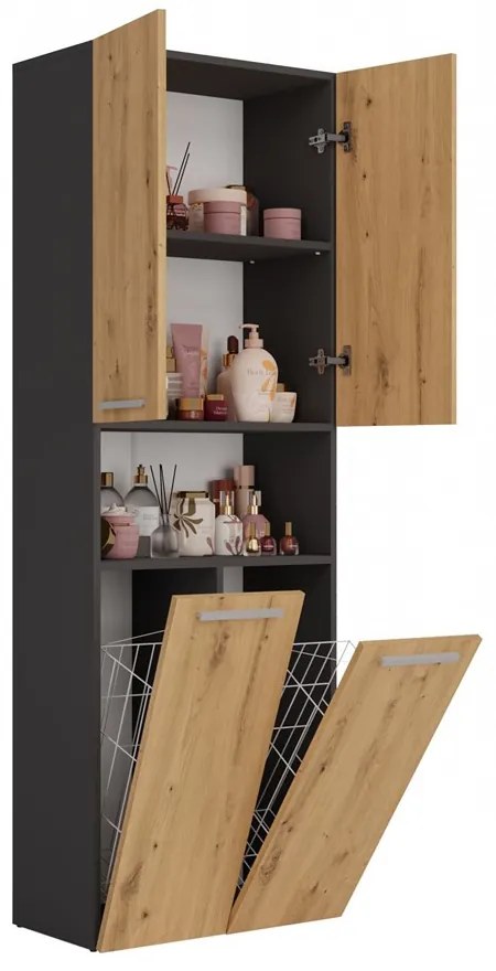 Riano MIX 2K DK fürdőszoba szekrény, 60x174x30 cm, antracit-tölgy