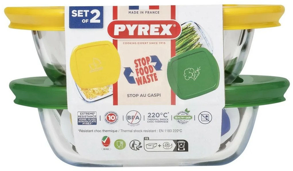 Pyrex szögletes üvegedény készlet 2 db, 0,3 l
