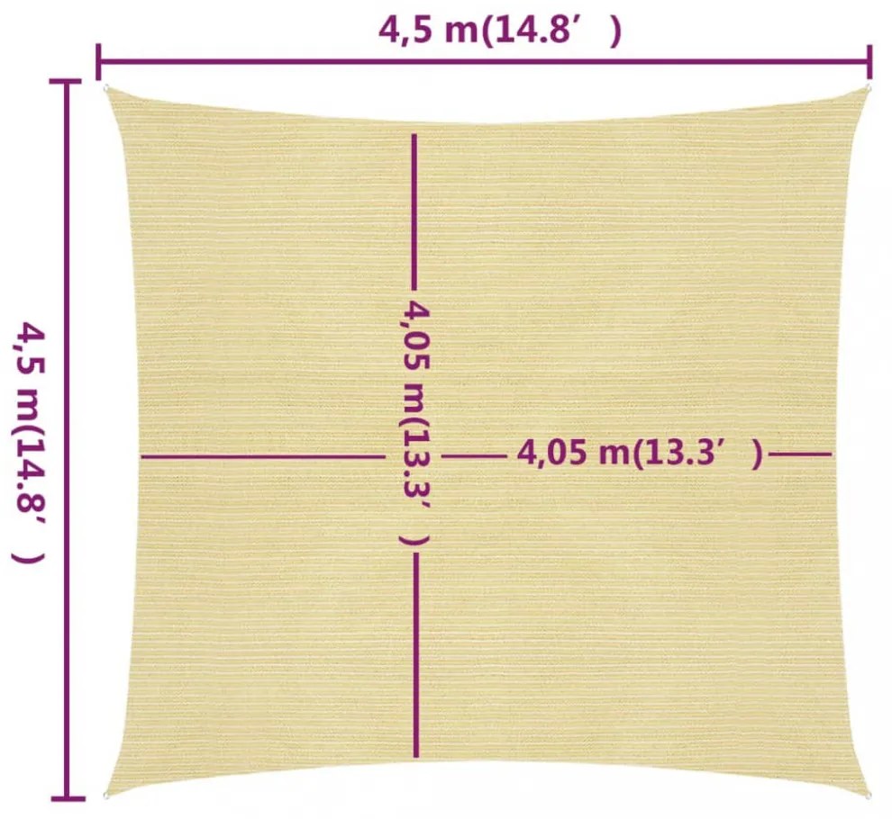 bézs HDPE napvitorla 160 g/m² 4,5 x 4,5m