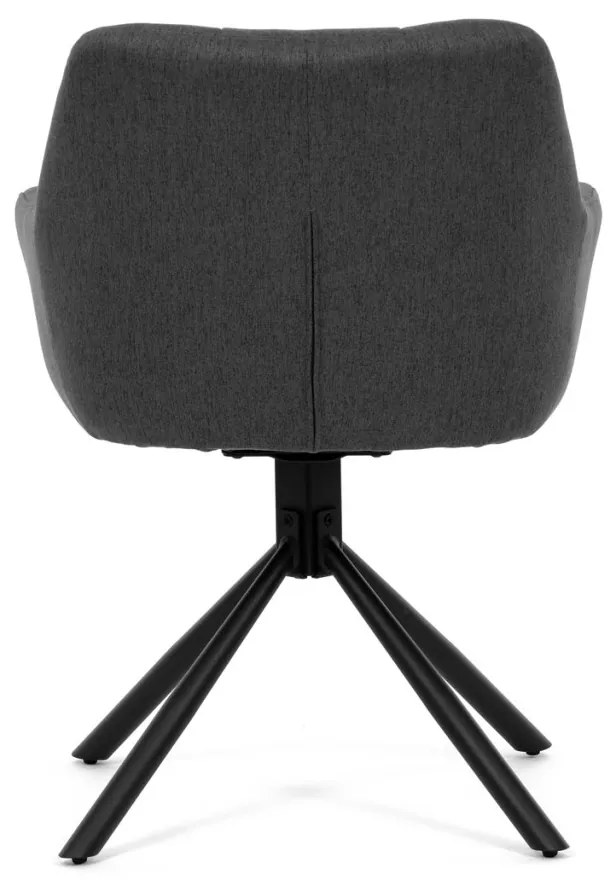 Scaun de sufragerie pivotant, țesătură gri închis, mecanism rotativ 90°/90° (stânga/dreapta), metal negru