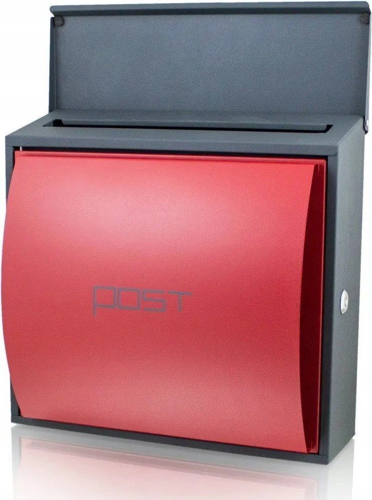 Falra szerelhető nyitható postaláda nagy, rejtett újságtartóval Piros