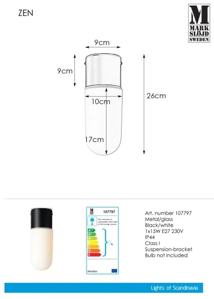 Markslöjd 107797 - Fürdőszobai mennyezeti lámpa ZEN 1xE27/15W/230V IP44