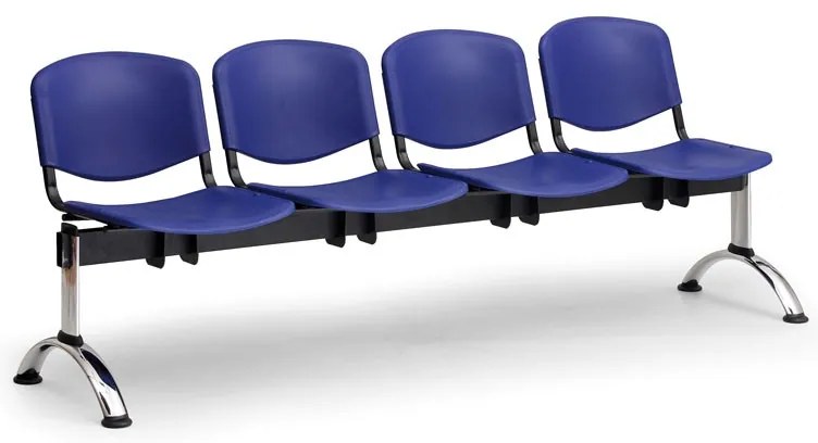 ISO II műanyag pad, 4 üléses - króm lábak, fekete