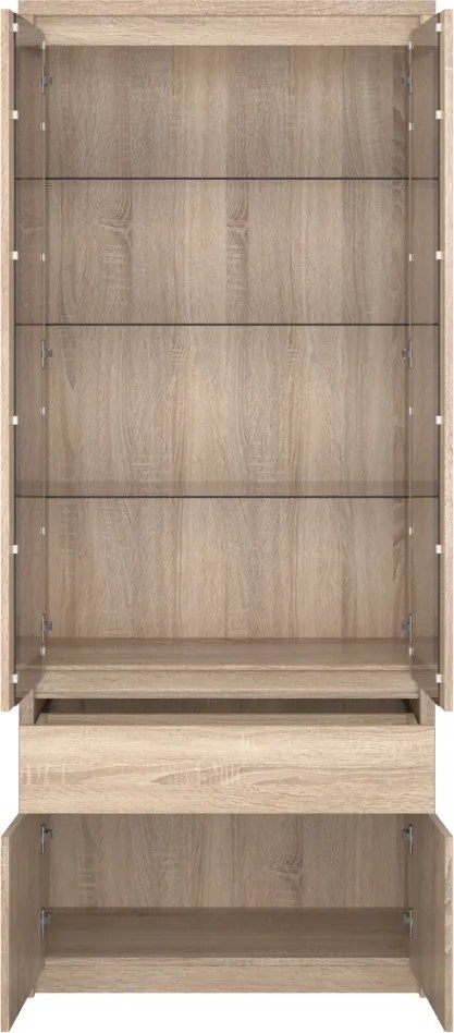 Vitrines szekrény, DTD laminált, tölgy sonoma, NORTY TYP 3