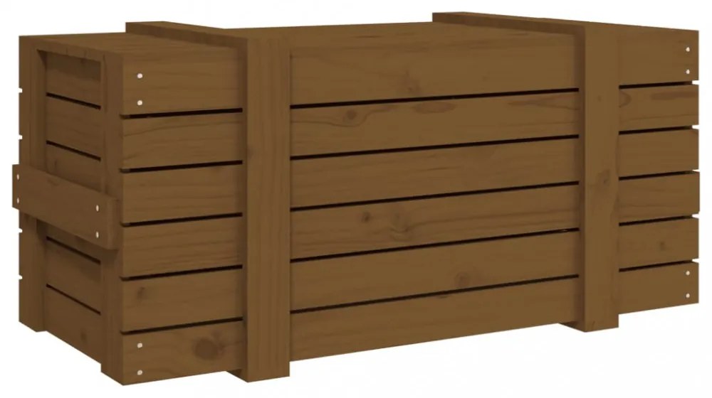 mézbarna tömör fenyőfa tárolóláda 91 x 40,5 x 42 cm