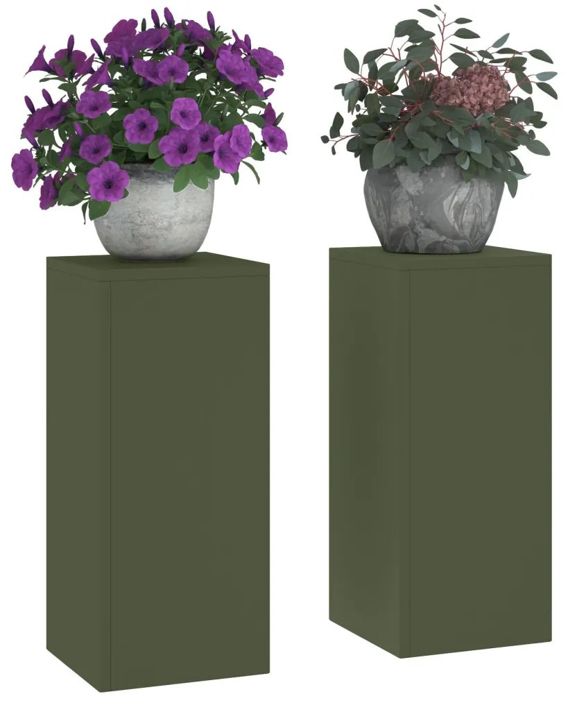 Kültéri növénytartók Pillér 2 db Olívazöld 24x24x55 cm Acél