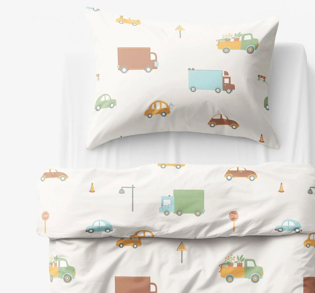 Goldea gyermek pamut ágyneműhuzat - az autók világa 150 x 200 és 50 x 60 cm