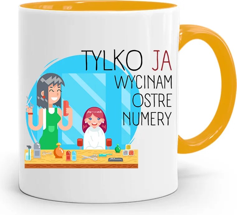 Sárga Bögre Fodrász Ajándék Éles Számokat Vágok Nyomtatott Fotóval