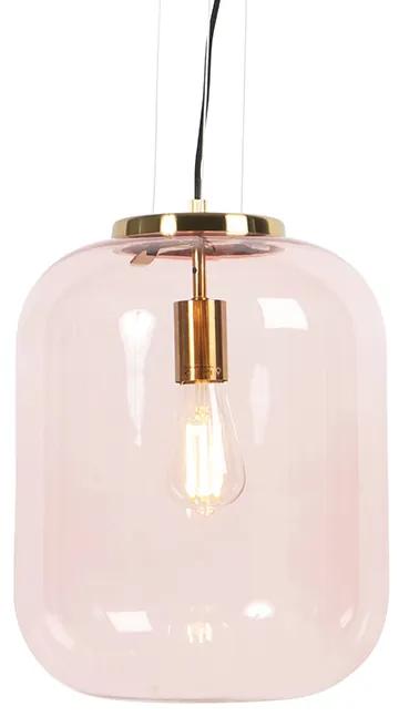 Art Deco függesztett lámpa sárgaréz rózsaszín üveggel - Bliss