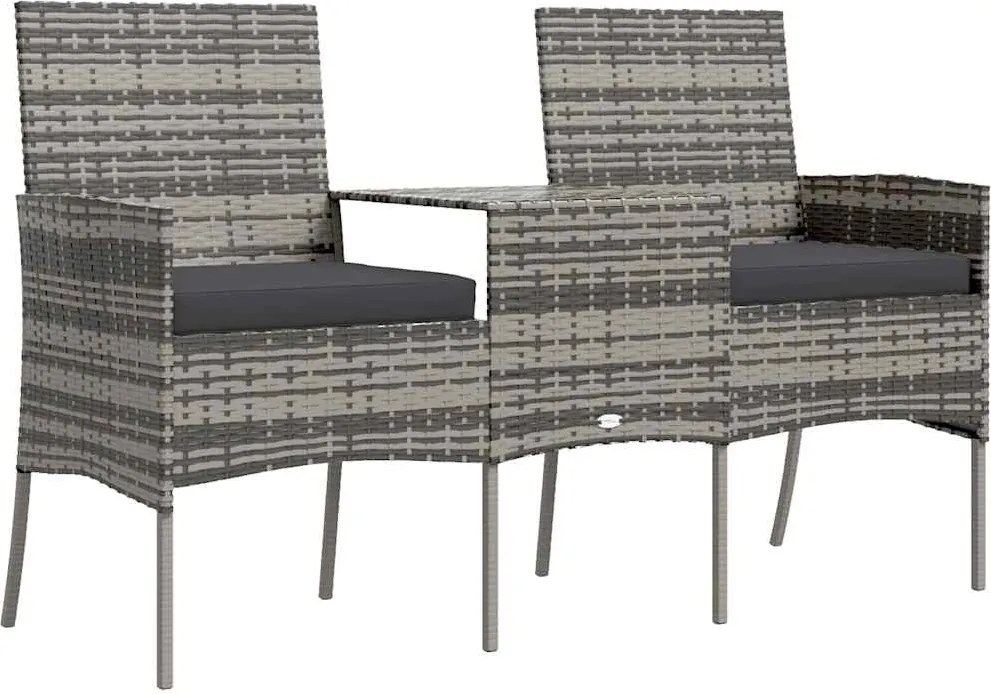 vidaXL kétszemélyes antracitszürke polyrattan kanapé teázóasztallal