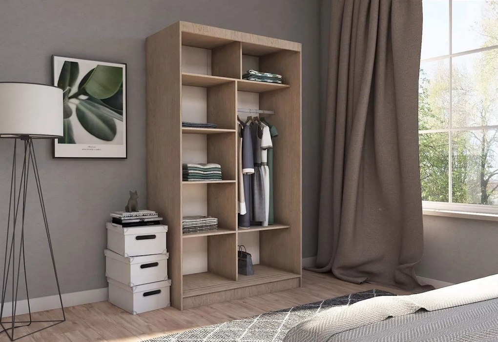 ELVIRA tolóajtós ruhásszekrény tükörrel, fehér, 150x216x61