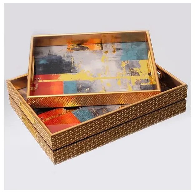 KÉSZLET 2x Dekoratív tálca 40x30/35x25 cm arany