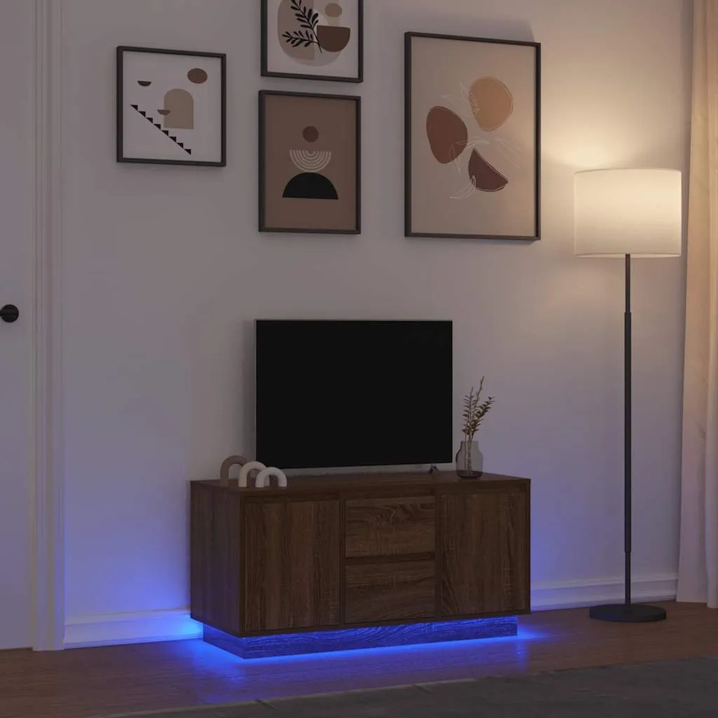barna tölgyszínű TV-szekrény LED-lámpákkal 100x41x50 cm