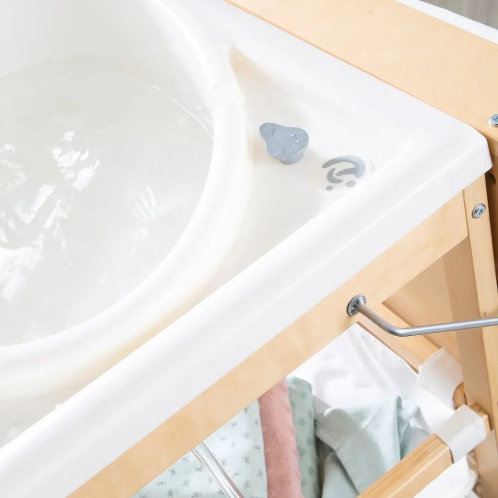 Fehér-natúr színű pelenkázó feltét nyírfa dekorral Baby Pool – Roba