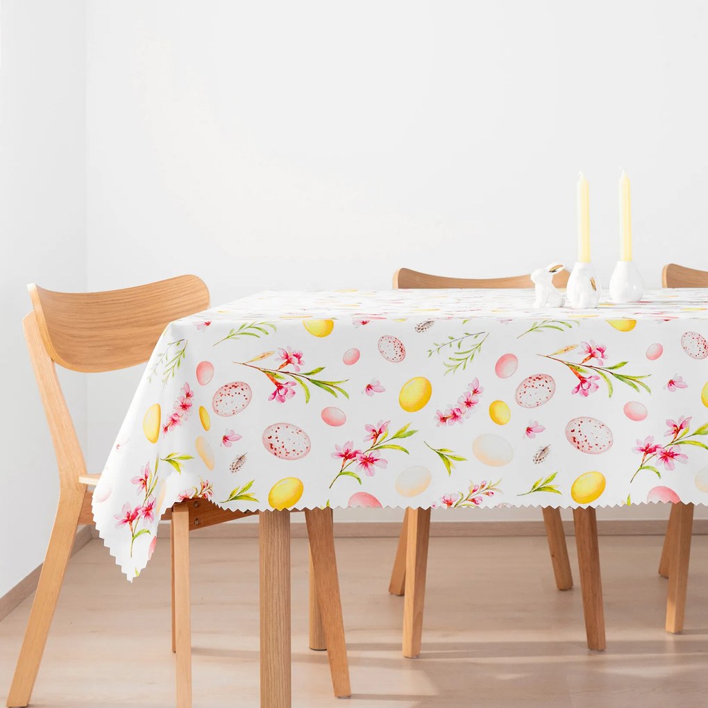 Goldea húsvéti szögletes teflon asztlterítő - húsvéti tojások és virágok 120 x 160 cm