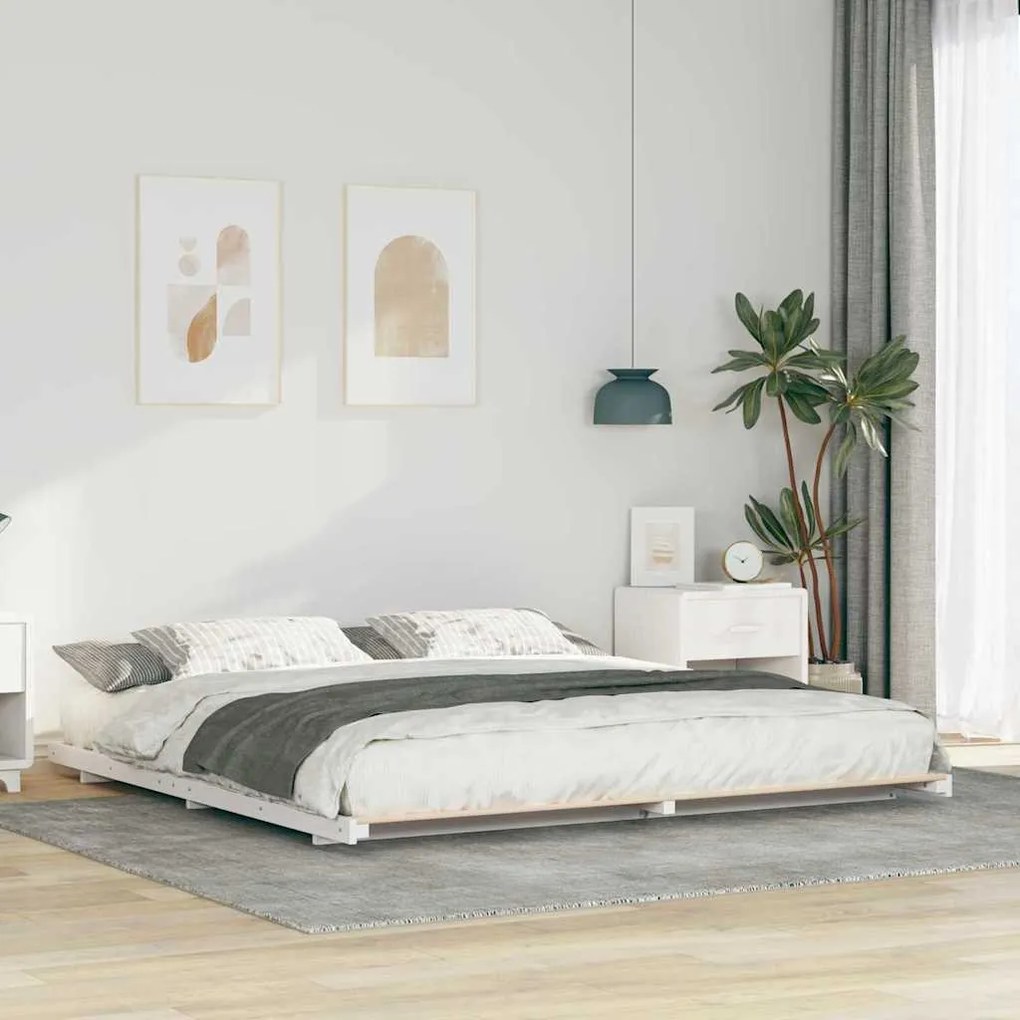 Földi ágykeret Fehér 200 x 200 cm Tömör fenyőfa