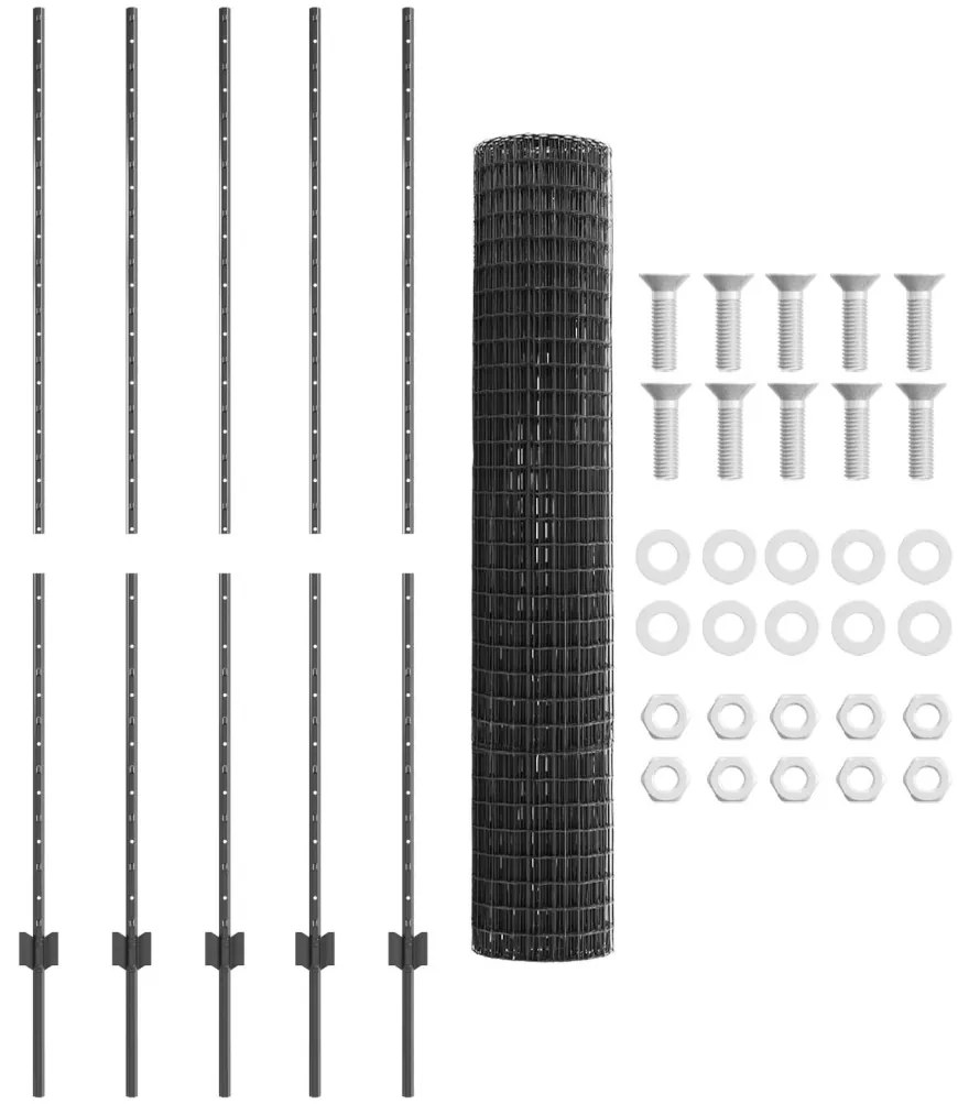 Kertkerítés Készlet 2 db Szürke Porszórt acél 10 x 1,5 m