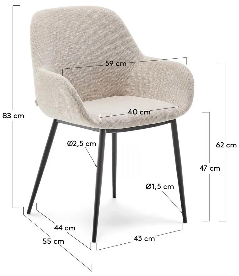 Krémszínű kárpitozott étkezőfotel Konna – Kave Home