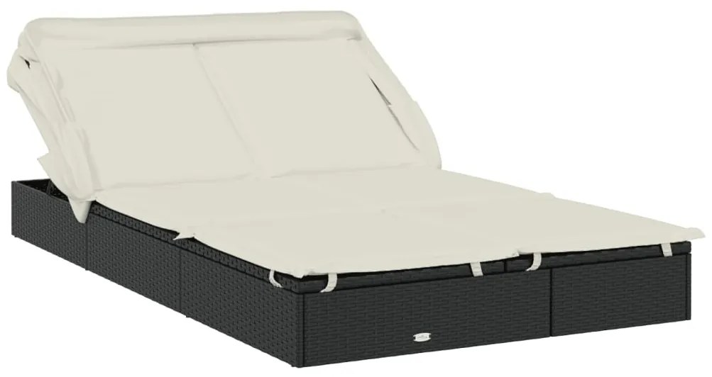 2 személyes fekete polyrattan napágy tetővel 213 x 118 x 97 cm