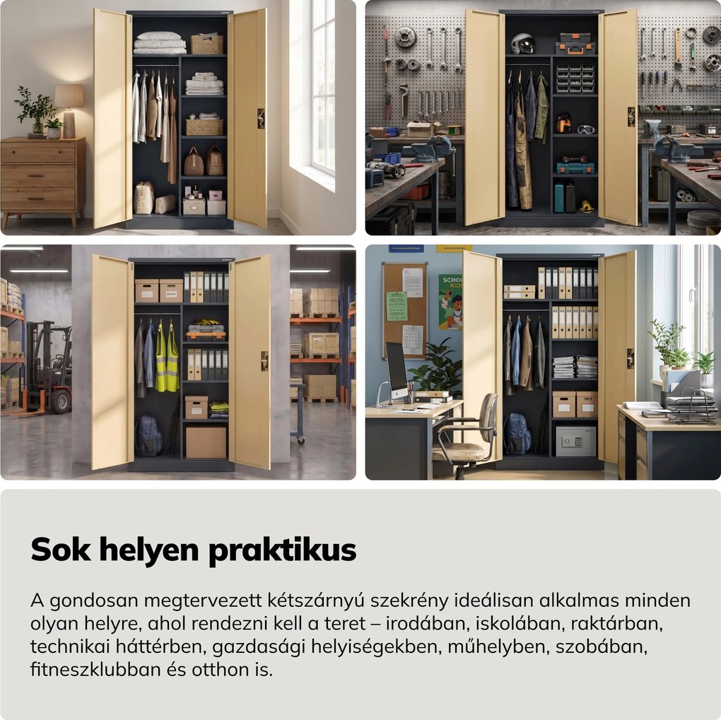 Többfunkciós fém szekrény, antracit / dió, 900x1850x450 mm: DAWID Eco Design