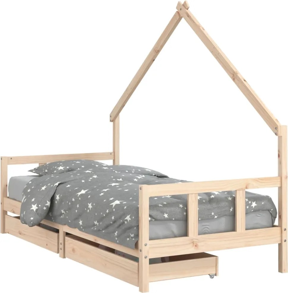 vidaXL tömör fenyőfa gyerekágykeret fiókokkal 90 x 200 cm