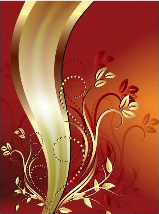 Fotótapéta Arany hullámok és virágok bordó-piros fényes 206x275 +ragasztó