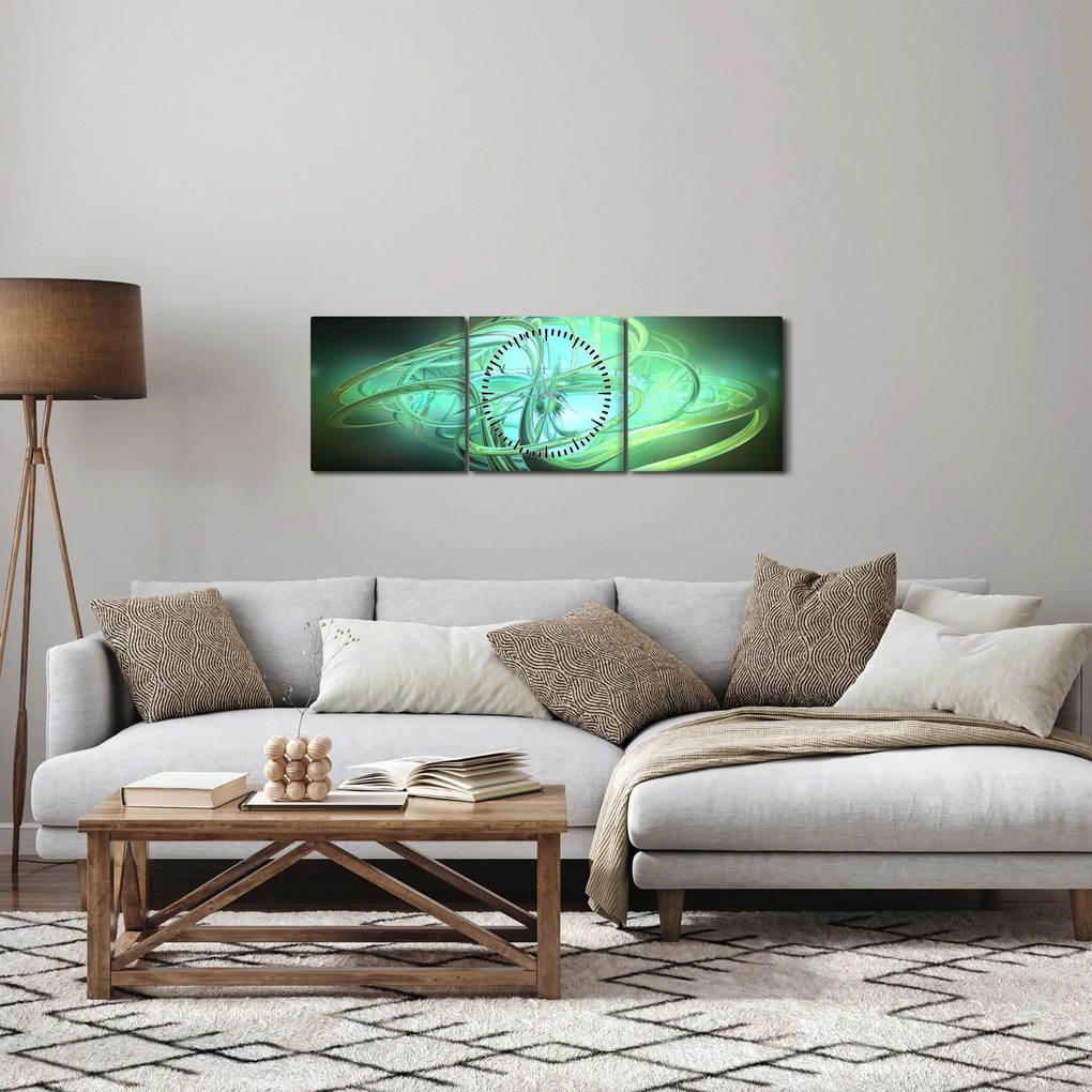 Zöld absztrakció kép (órával) (90x30 cm)