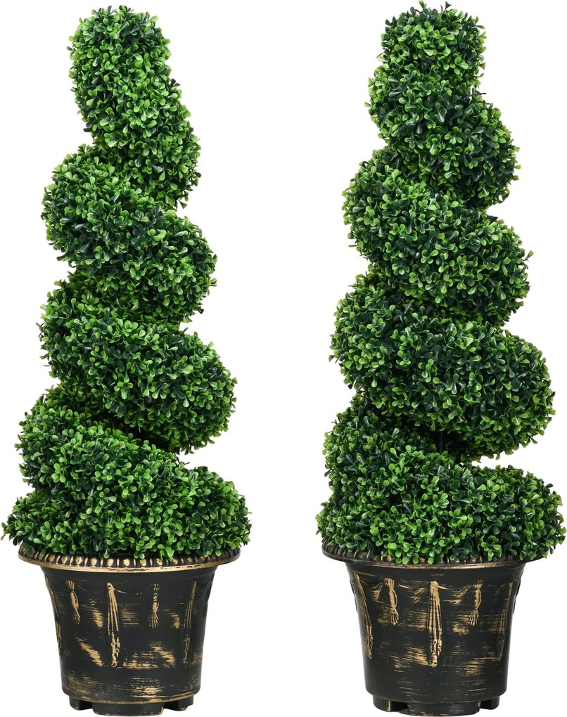 HOMCOM Műnövény Készlet 2 db, UV Ellenálló Műnövény Virágcserépben, 90 cm Boxwood Növény Belső és Külső Használatra | Aosom