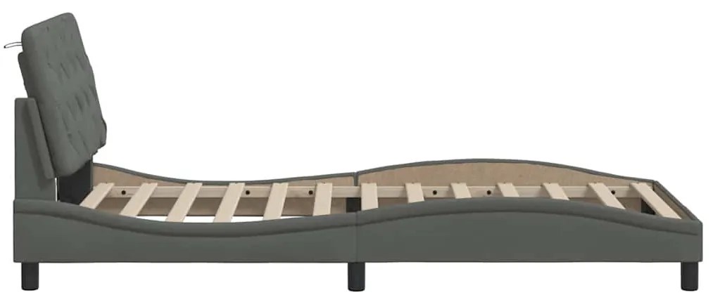 sötétszürke szövet ágykeret LED-ekkel matrac nélkül 100x200 cm