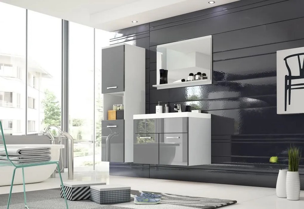 BOTTON fürdőszoba összeállítás mosdóval, fehér/magasfényű szürke