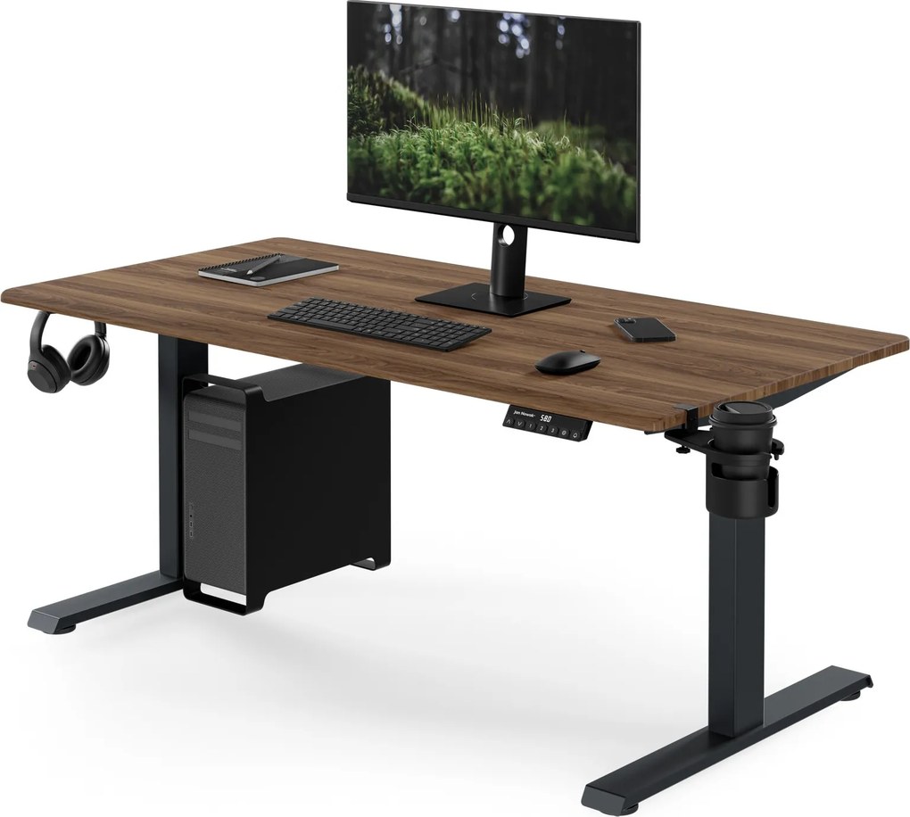 Elektromos íróasztal magasságállítással ergonomikus antracit/dió,1400x700 mm: ARIA
