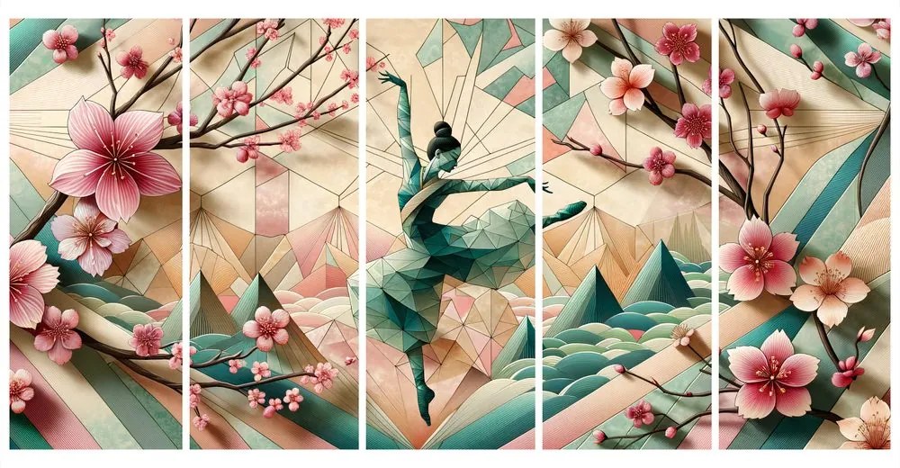 5 részes kép geometrikus balerina mozgásban