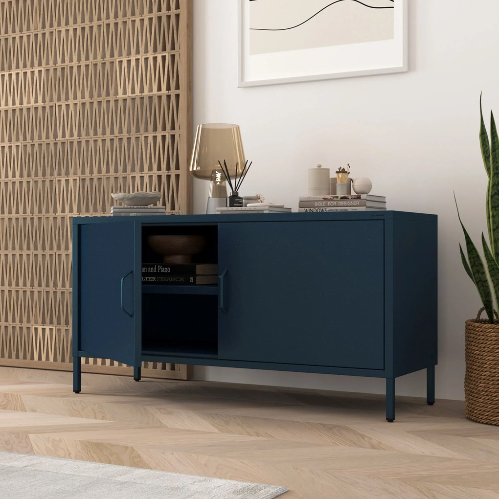 Fém TV-szekrény lábakkal, sötétkék, 1150x595x400 mm: ROSA Modern