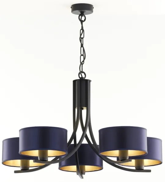 Jupiter 2101 - ARTHUR láncra akasztható csillár 5xE27/15W/230V kék/fekete