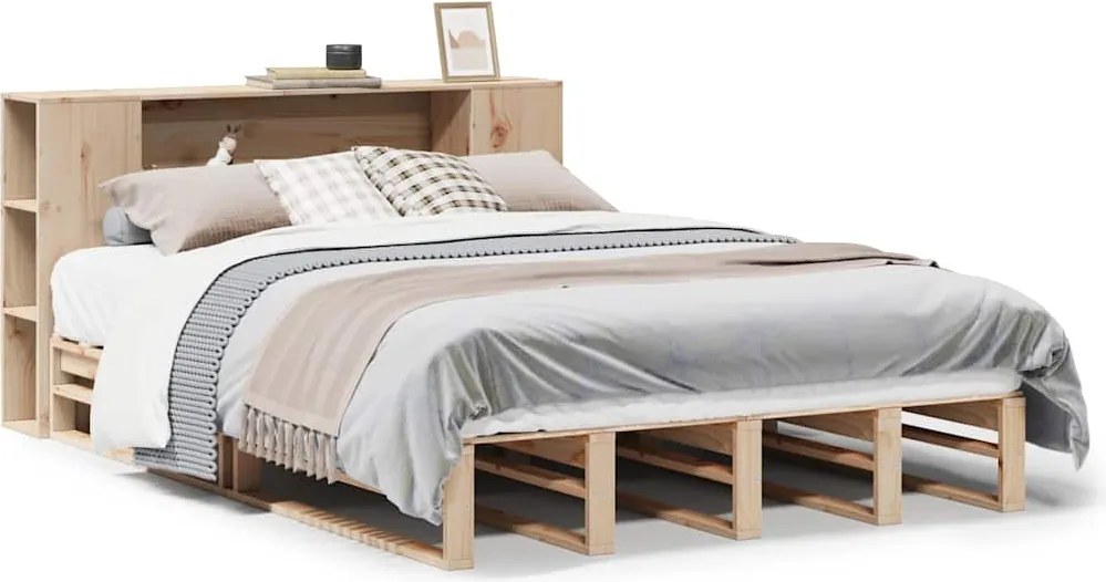 vidaXL tömör fa könyvespolcos ágy matrac nélkül 120 x 190 cm