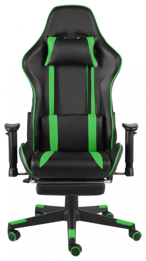zöld PVC forgó gamer szék lábtartóval