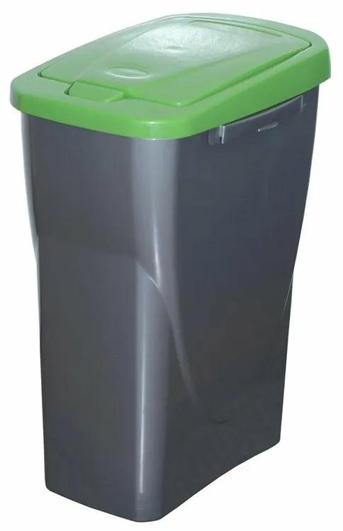 Szelektív hulladékgyűjtő kosár, 42 x 31 x 21 cm, zöld fedél, 15 l