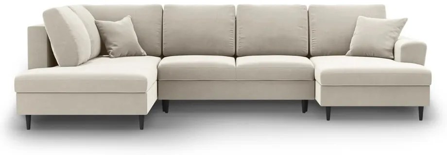 Bézs bársony kinyitható tárolóhelyes sarokkanapé (bal oldali-U alakú) Kyoto – Cosmopolitan Design