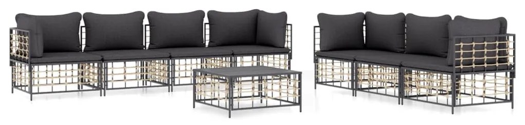8 részes antracitszürke polyrattan kerti ülőgarnitúra párnákkal
