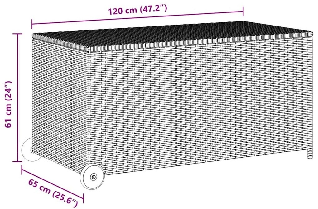 világosszürke polyrattan kerti tárolóláda 120 x 65 x 61 cm