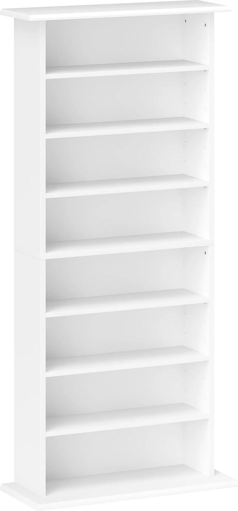 HOMCOM CD és DVD tároló, multimédia tárolóegység 8 rekesszel és 6 állítható polccal, max kapacitás 360 CD/185 DVD és Blu-ray, 58 x 24 x 124,5 cm, fehé