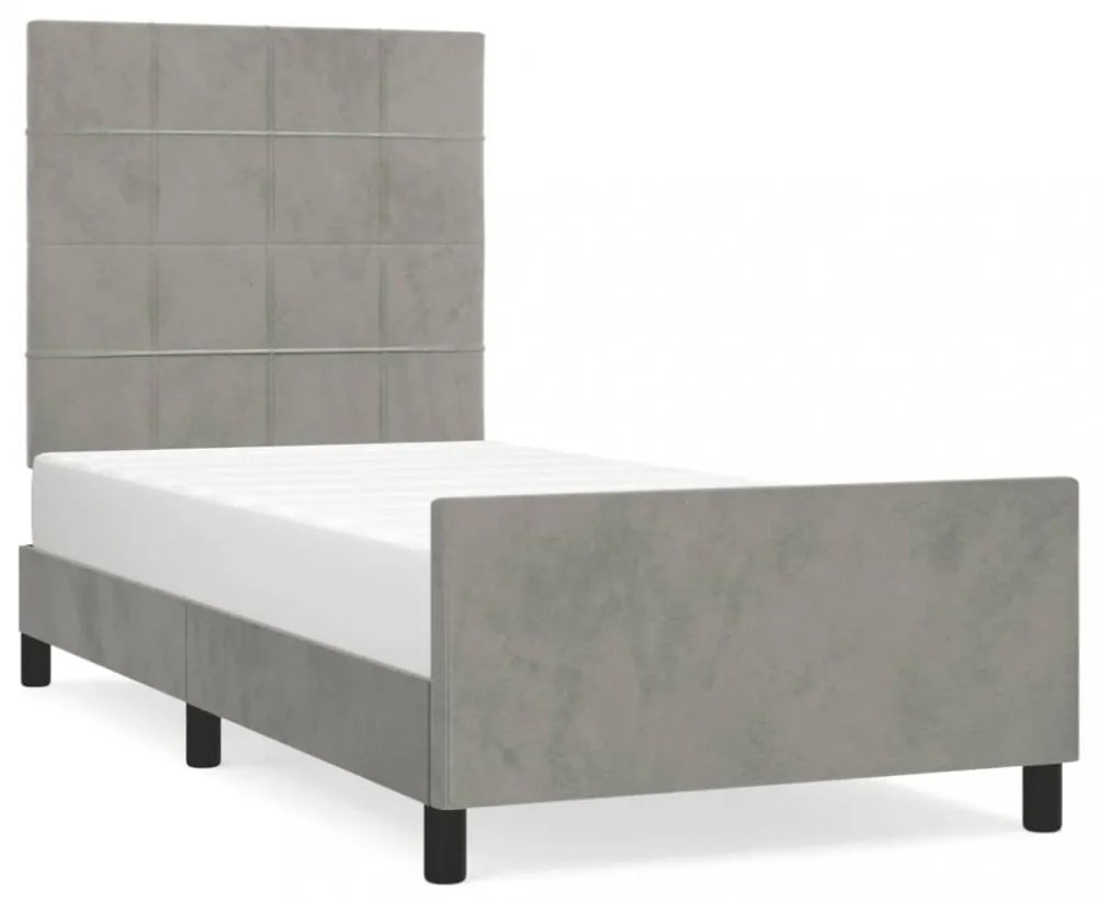 világosszürke bársony ágykeret matrac nélkül 90x200 cm