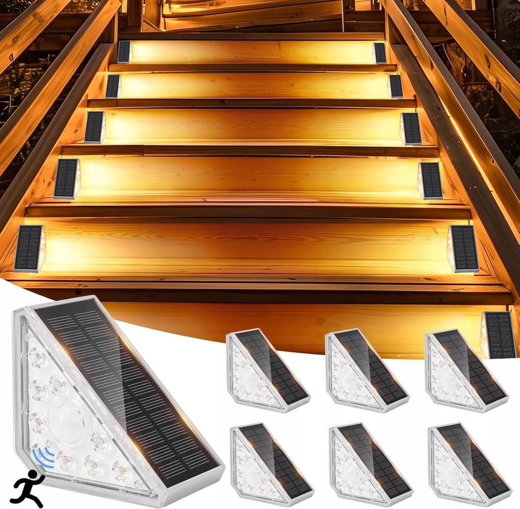 LED-es napelemes lépcsőlámpa mozgásérzékelővel 6 db IP67 kert terasz