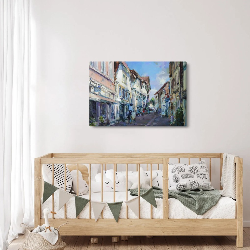 Kép - régi város sikátora, akril festmény (90x60 cm)