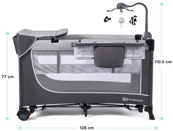 KINDERKRAFT - Utazó kiságy LEODY ezüst