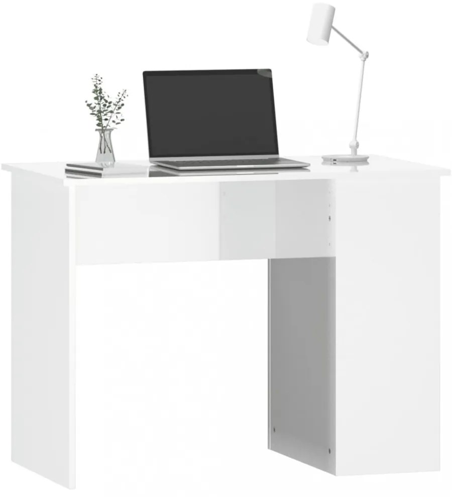 magasfényű fehér színű szerelt fa íróasztal 100x55x75 cm