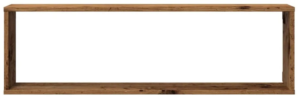 2 db antik fa színű szerelt fa fali kockapolc 100 x 15 x 30 cm