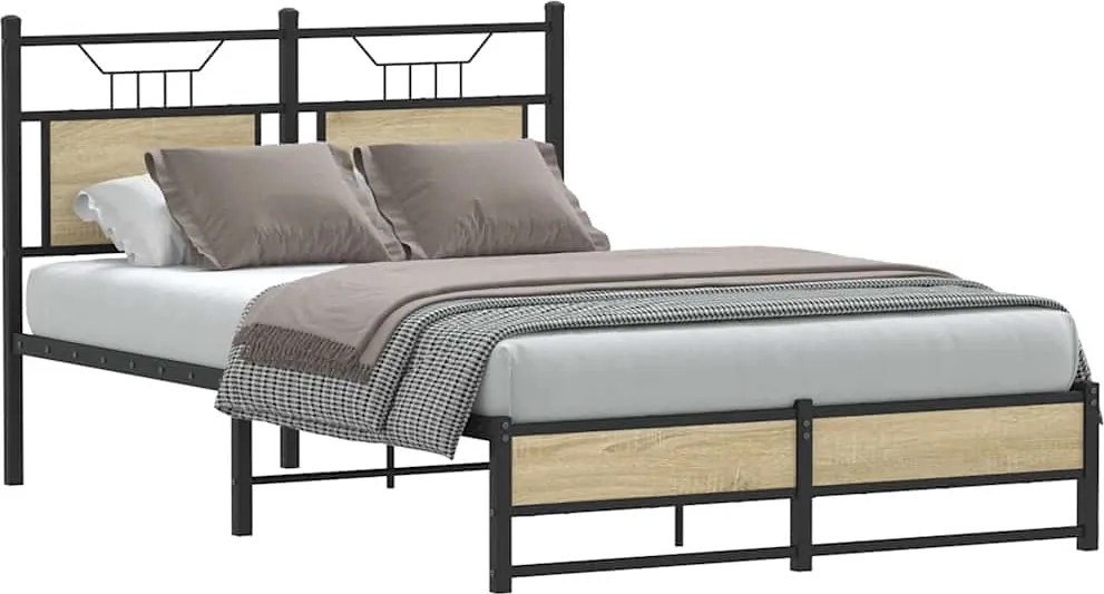 vidaXL sonoma tölgy színű szerelt fa ágykeret matrac nélkül 120x190 cm