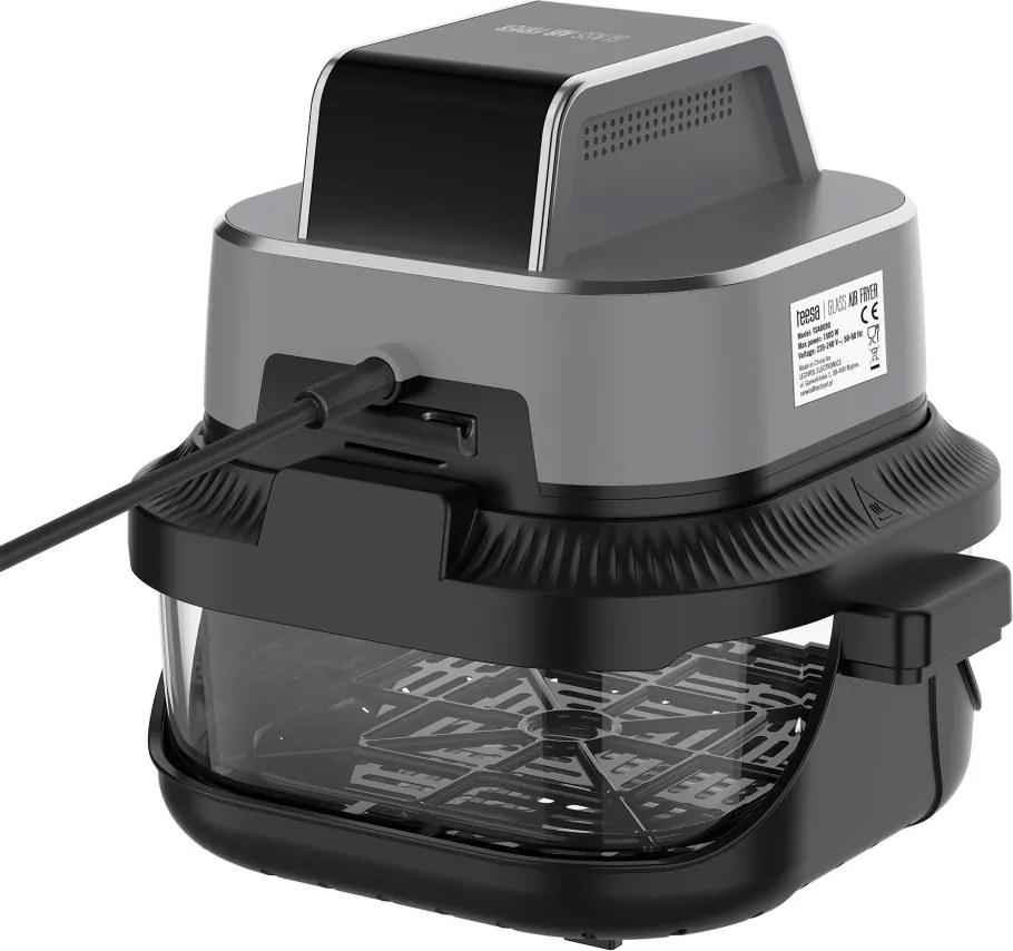 TEESA Üveg légforrós friter 4L, 1,5 L, 1500W zsírmentes fritőz, fekete