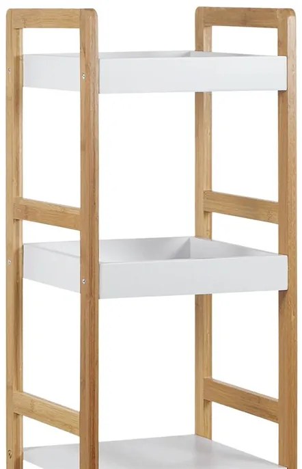 Dr-013-4 Négy Részes Tároló Állvány Bambuszból Natúr Színben, Fehér Mdf Polcokkal. Teherbírás: 12 kg